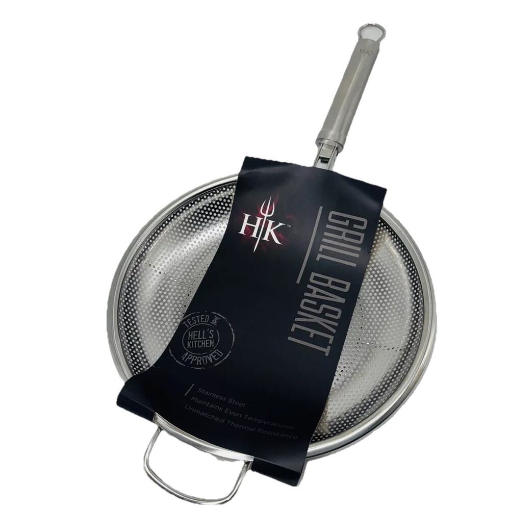NEW Hell's Kitchen Stainless Steel 12" Grill Basket Pan Chef Gordon Ramsey BBQ